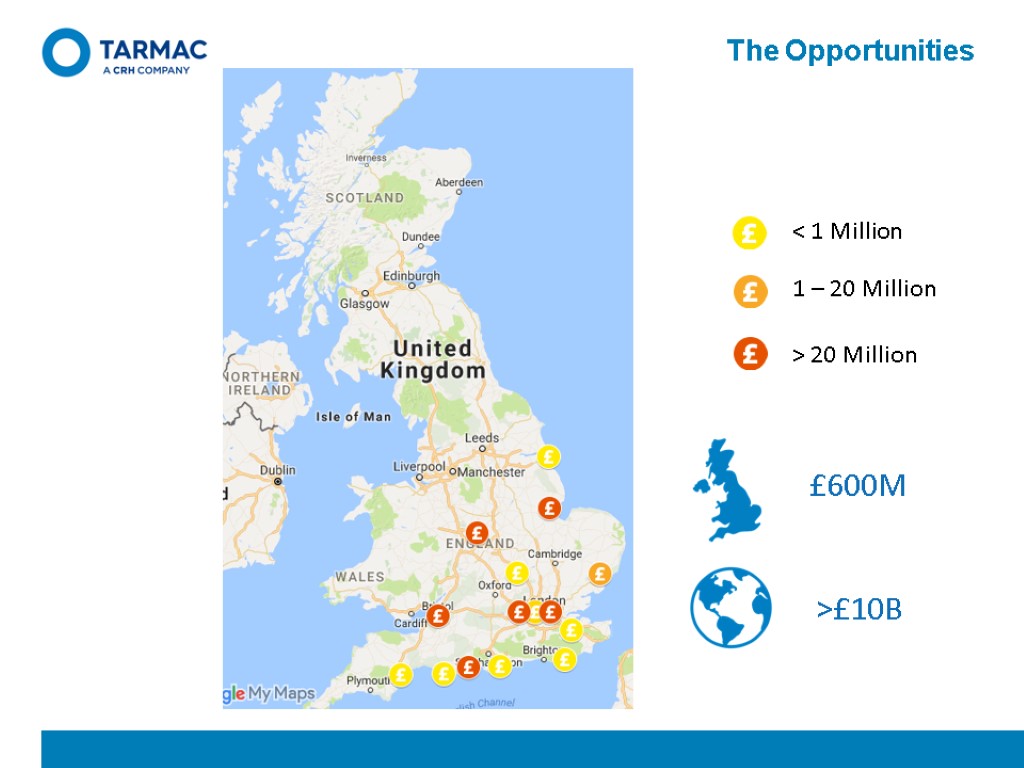 The Opportunities < 1 Million 1 – 20 Million > 20 Million £600M >£10B